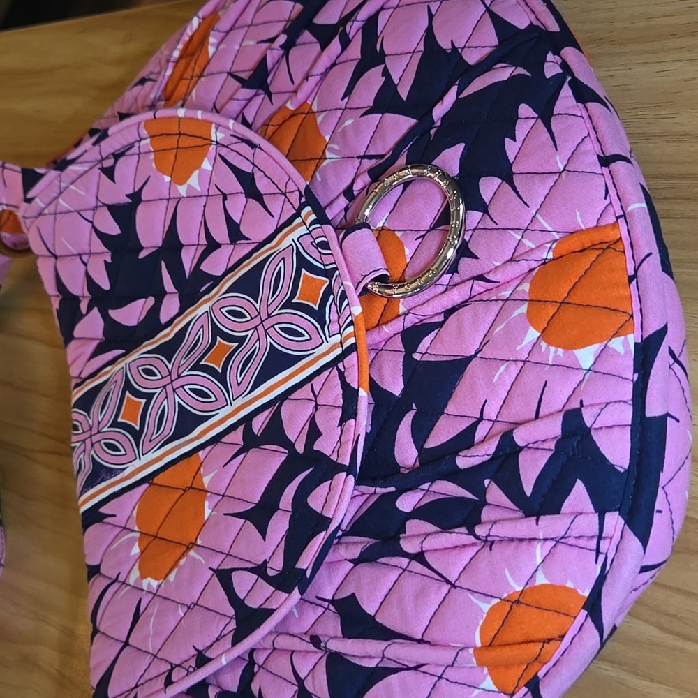 Vera Bradley Loves Me Pink Daisy Saddle Up Cross Body Shoulder Bag Orange Navy - Picture 10 of 10